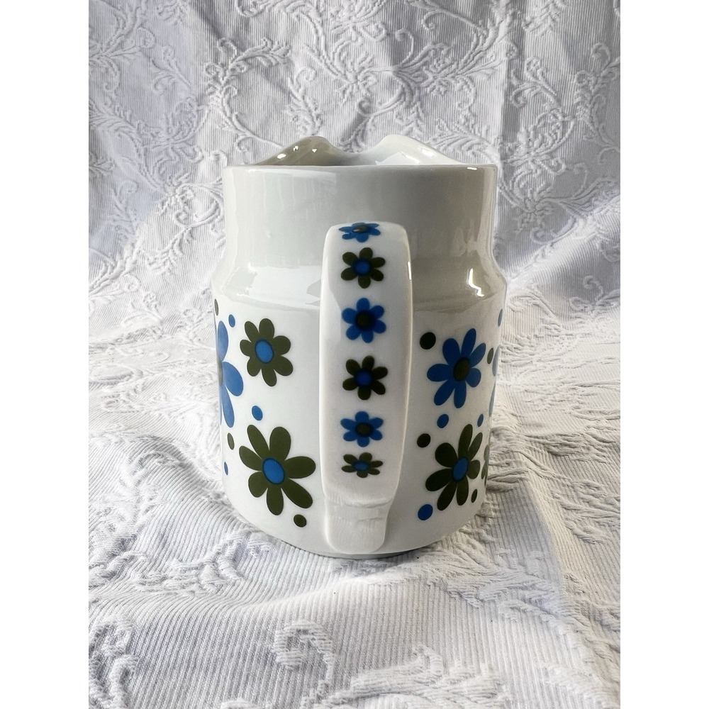Vintage 60's Blue Green Floral Pitcher Whimsy Home Decor - Picture 3 of 4